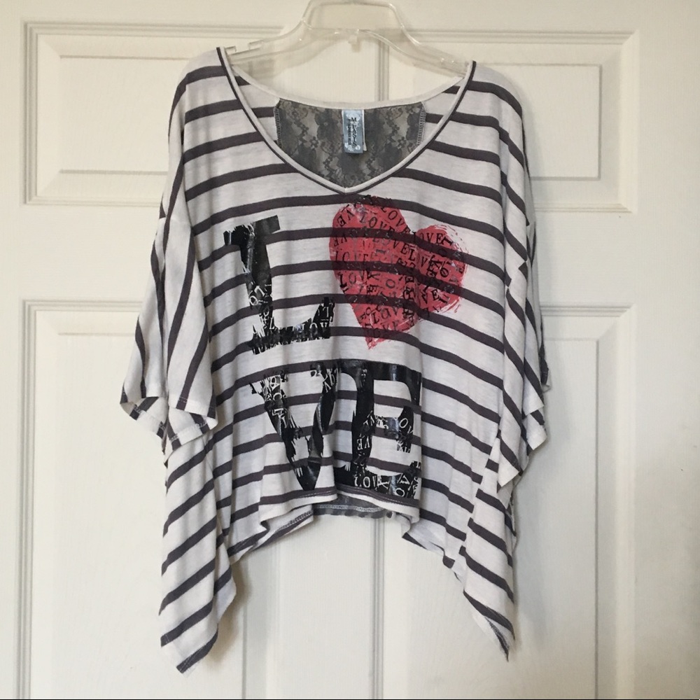 Striped Printed Love Top w/ Lace back